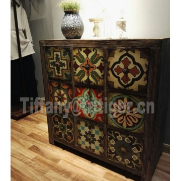 Caoxian furniture 100% solid wood printing color antique vintage cabinet