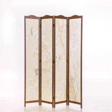 Wooden Screen Room Divider 4 Panel Neo-Chinese Style Solid Wood Folding Indoor Decoration Wooden Screen