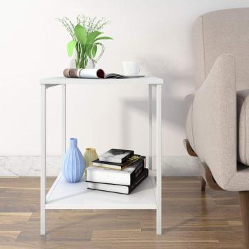 2-Tier Nightstand,Side Table End  for Bedroom Living Room, Modern Collection, Square, White