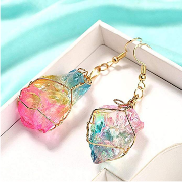 Natural rainbow irregular stone crystal pendant earrings