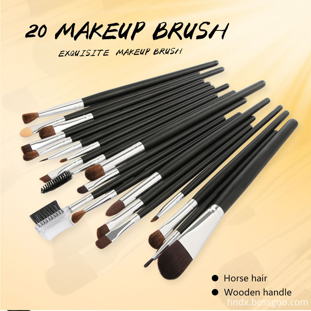 20 PCS Horse Hair Wooden Handle Makeup Brushes sets 1