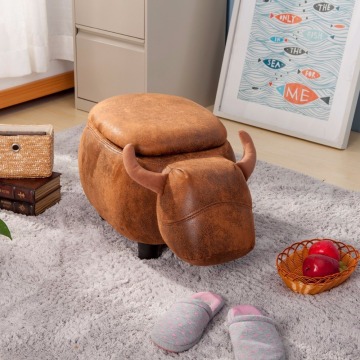 leather wood footstool rest modern Ottoman With Pu Leather shoe storage ottoman,animal footstool