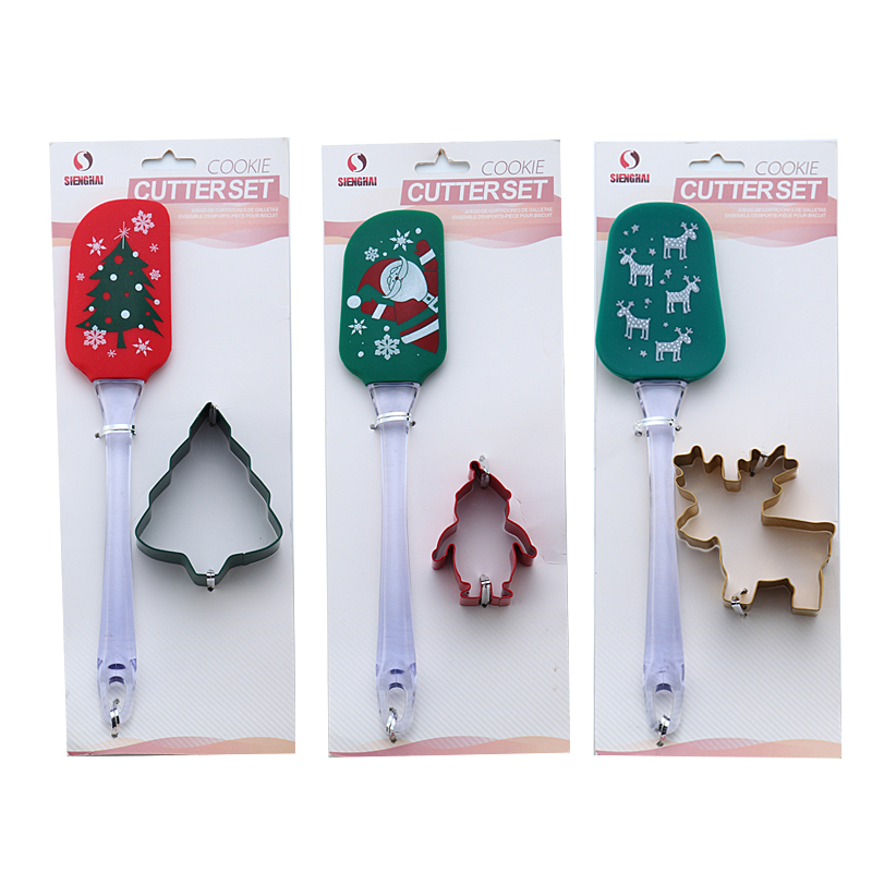 2 pcs colorful Christmas cartoon cookie cutter silicone spatula set