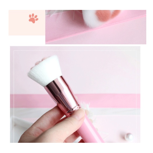 Pink Black  Cute Cat Paw Foundation Brush