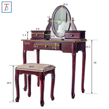 Classic style solid wooden dressing table with mirror