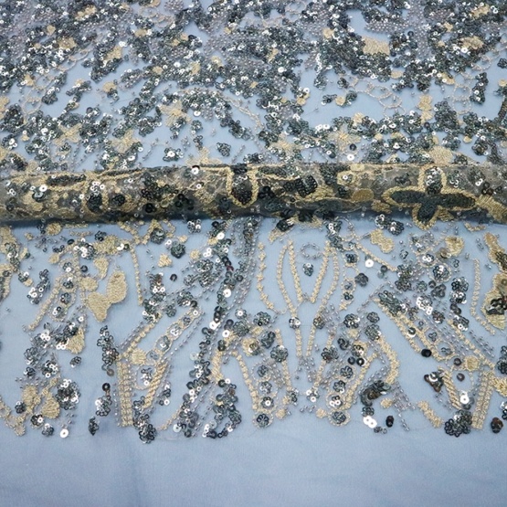 Dark Sequin Beaded Embroidery Lace