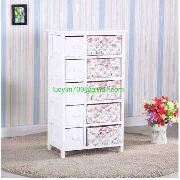 Bedroom Storage Dresser Chest 5 Drawers W/ Wicker Baskets Cabinet Wood Furniture