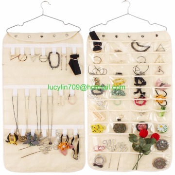 40 Pockets & 20 Hook-and-Loop Tabs Hanging Jewelry Organizer Dual Sided Household Accessory Holder Storage Bag
