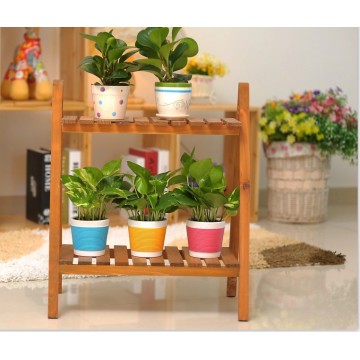 Wood Designed Distressed 2 Tier Freestanding Foldable Flower Pot Shelf