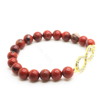 Red Jasper 8MM Round Beads Stretch Gemstone Bracelet with Diamante 8-shape Piece