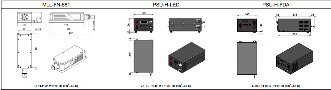 dimensions of 561nm low noise laser