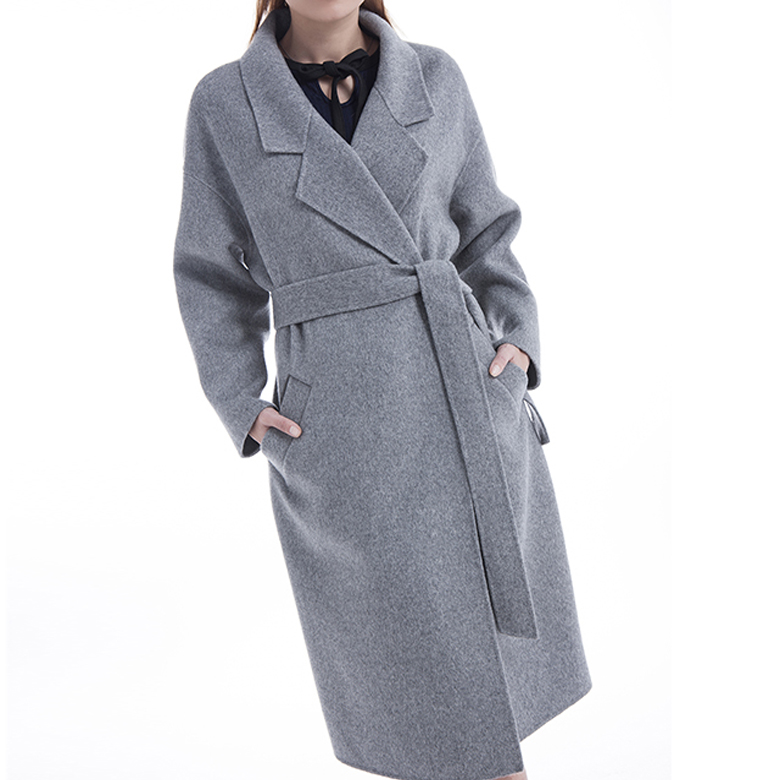 Grey 100%  Long  pure cashmere coat 