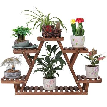 Wood Plant Stand Triangular Plant Shelf Multi Tier Flower Display Holder Storage Rack 6 Pots For Indoor Outdoor Living Room