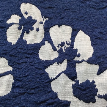 Blue White Flower Denim Fancy Jacauqrd Fabric