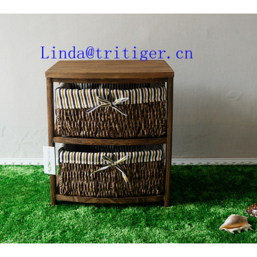 living room furniture solid wood storage cabinet chest with wicker willow basket drawers