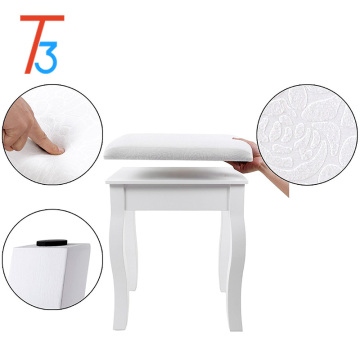 modern white wooden dressing table with mirror and stool