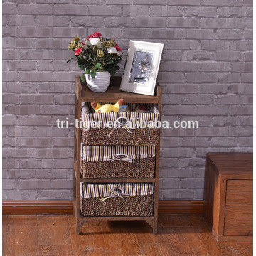 natural wood kitchen cabinet with four wicker storage drawers for home furniture