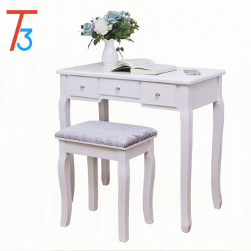 Collection make up white vanity mirrored table set with stool