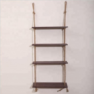 Antique Hanging wood display rack with rope