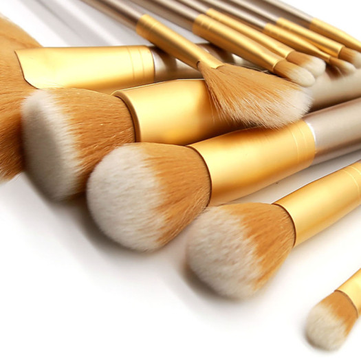 Champagne Yellow Gold Beauty Makeup Brushes Set