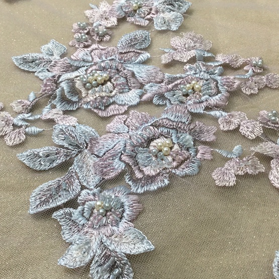 Blue Pink Flower Polyester Mesh Handmade Flower Fabric
