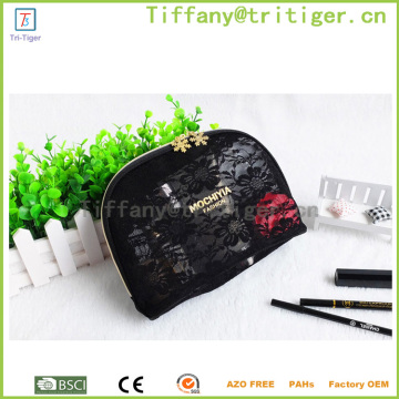 fashion customized travel cosmetic bag luxury black lace make up bag