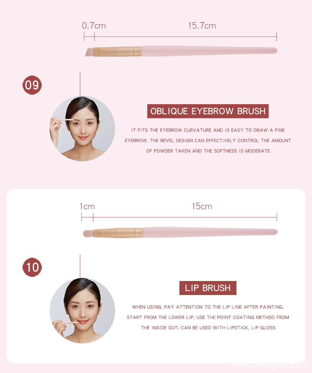 10 Piece Pink Makeup Brush Set-5