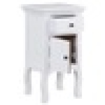 White Nightstand wIth Storage Drawer and Cabinet Wood End Accent Table