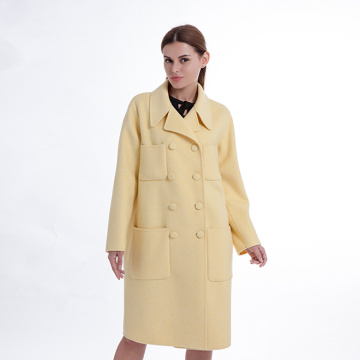 Yellow double-breasted cashmere blended overcoat