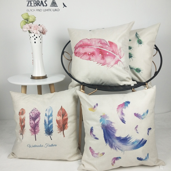 Set of 4 Feather Throw Pillow Covers Colorful Watercolor Decorative Cushion Cover Pillow Case for Sofa Bedroom Car Couch 18 x 18