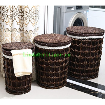 China factory wicker straw weaved Laundry Basket With Lids corn husk