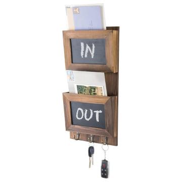 Wall-Mounted Wood Mail Sorter with Chalkboard Panels & Key Hooks