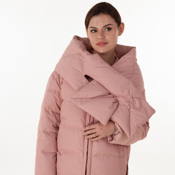 Pink down jacket with down collar