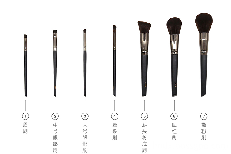 7Pcs Black Cosmetic Makeup Brush Set Imitation Wool Hair 3