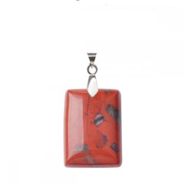 Natural Red Jasper Women Chakra Rectangle Gemstone Pendant Necklace with Silver Chain