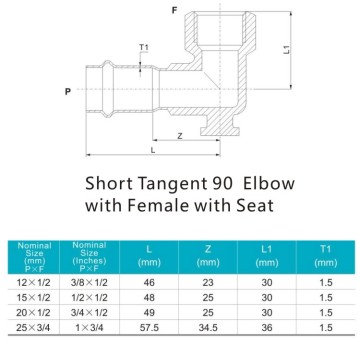 V Profile Short Tangent Elbow press Fitting