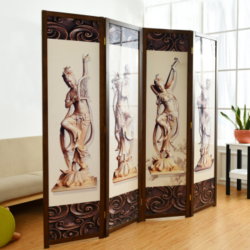 Partition 4 Panel Wall Separated Foldable Solid Wood Room Divider Screen