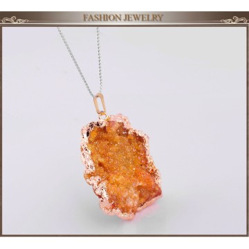 Fashion statement aliexpress Hot sale natural stone pendant cameo jewelry charms yellow crystal Agate long necklace for women