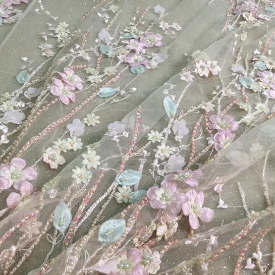 Pink Stone Embroidery Fabric for Dress