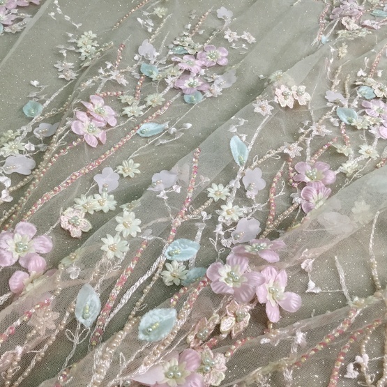 Pink Stone Embroidery Fabric for Dress