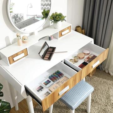 White Wooden Dressing Room Table with Big Mirror drawers KD