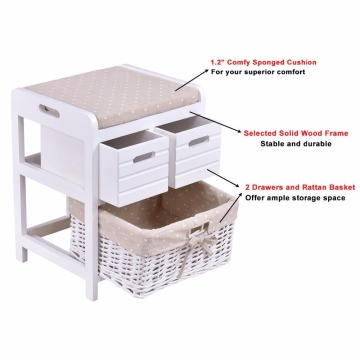 Shabby Chic 3 Drawer Wicker Storage Basket Cupboard Cabinet Unit Bench White