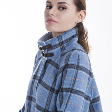 Chequered blue cashmere overcoat