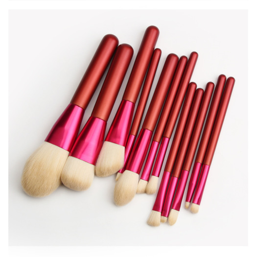 12pcs Red Nylon Hair Wooden Makeup Brush Set