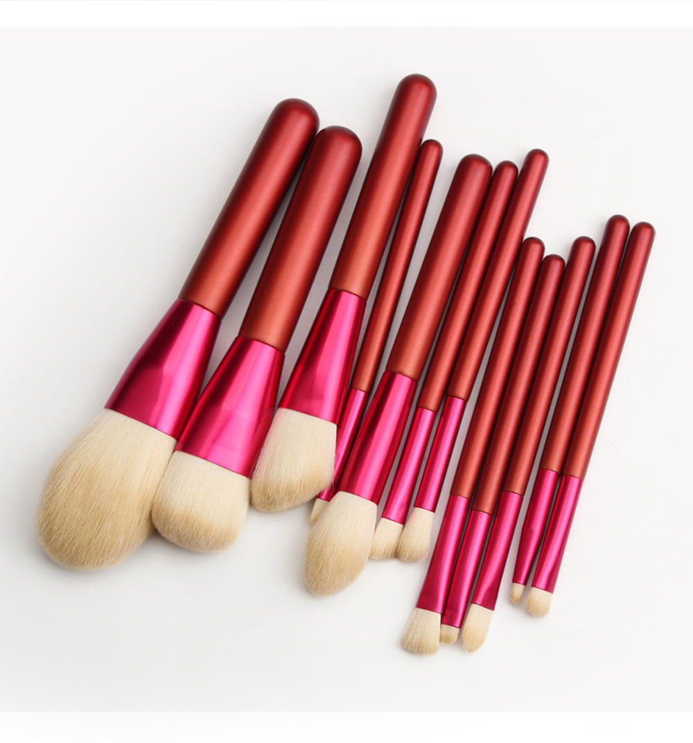 12 PCS Red Handle Makeup Brushes Set Size 8