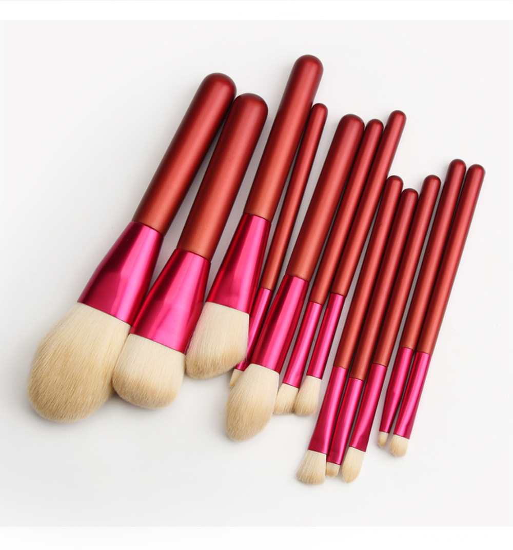 12 PCS Red Handle Makeup Brushes Set Size 8