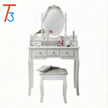 White Vanity Dressing Table Mirror Stool Set with Storage Organizer