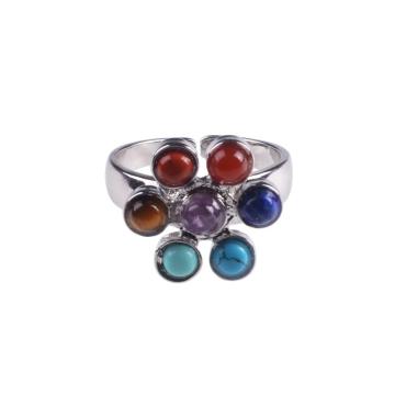 Elegant Natural Gemstone Reiki Healing Seven Chakras Crystal Ring