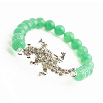Green Aventurine Gemstone Bracelet with Diamante alloy lizard Piece