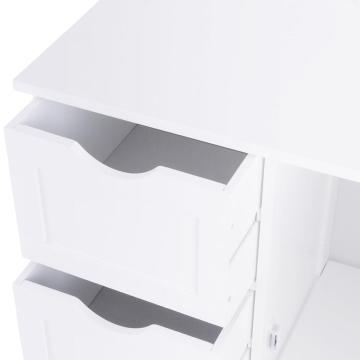 Bathroom Floor Cabinet Wooden with 1 Door & 4 Drawer, Free Standing Wooden Entryway Cupboard Spacesaver Cabinet, White